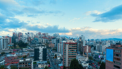 modern buildings in the northern part of Quito in the morning with a cloudy sky
