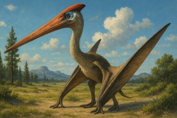 Fototapeta premium Majestic pterosaur in prehistoric landscape.