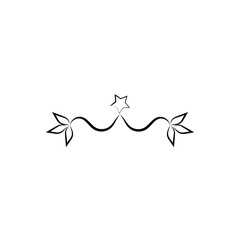 Simple black line art decorative flourish with a star and leaf elements