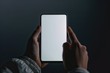 Flawless Image of Closeup Hand Holding Touching Screen Blank Screen Smartphone