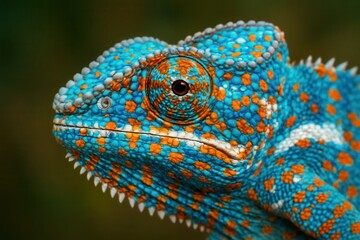 Fototapeta premium A close up of a blue and orange chameleon's face