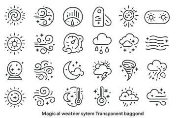 Naklejka premium Outlined magical weather icon set with fantasy elements and sparkles