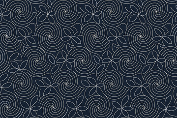 Minimalist abstract pattern with swirling lines and floral shapes.