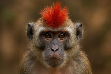 Obraz premium A monkey with a red mohawk on its head