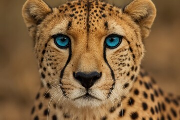 Fototapeta premium A close up of a cheetah's face with blue eyes