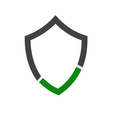 Green and black shield security line icon isolated on white background.