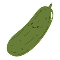 Flat style illustration of cucumber with happy face, ideal for healthy eating, cooking projects, and vegetable-inspired designs