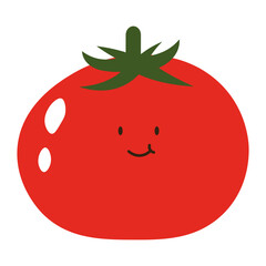 Flat style illustration of a red tomato with smiley face, ideal for healthy eating, cooking projects, and vegetable-inspired designs.