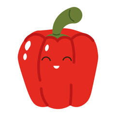 Flat style illustration of red pepper with happy face, ideal for healthy eating, cooking projects, and vegetable-inspired designs.
