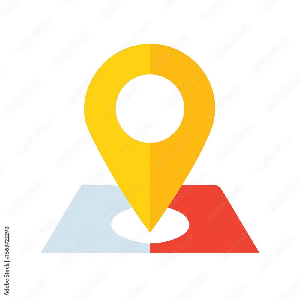 Poster yellow map pin marker on a stylized map location isolated on transparent background