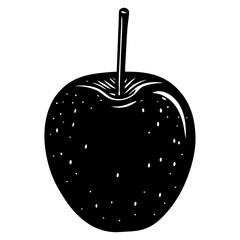 Black and white silhouette of a single apple with a stem and small dots