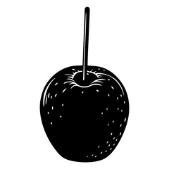 Stylized black silhouette of a candy apple with a stick on white background