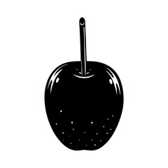 Stylized black silhouette of a shiny apple with a stem on white background