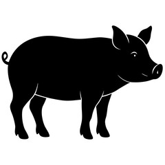 Simple black silhouette of a pig standing on a white background