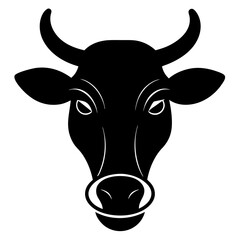 Stylized black and white silhouette of a cow head with horns and ring