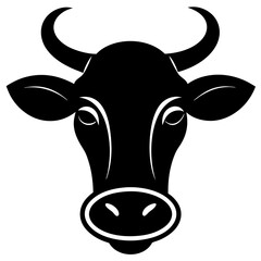 Stylized black and white silhouette of a cow face with horns