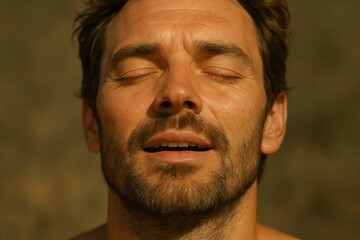 A man with his eyes closed and his mouth open