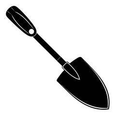 Black silhouette of a garden trowel on a white background