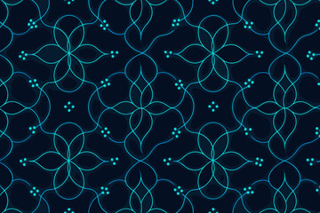 Seamless neon floral pattern with abstract petal geometry