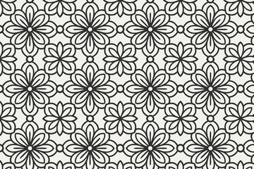 Fototapeta premium Bold black floral seamless pattern with layered geometric petals