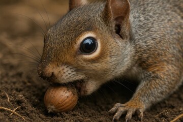Obraz premium A squirrel eating an acorn in the dirt