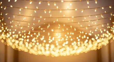Warm White String Lights Festive Decoration Bokeh Background