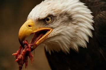 Obraz premium A bald eagle with a piece of meat in its mouth