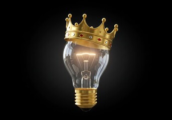 Illuminated lightbulb topped with a golden crown symbolizing innovation