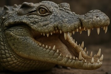 Fototapeta premium A close up of a crocodile's head with its mouth open