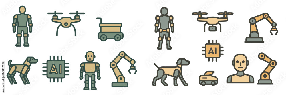 Poster diverse representation of robots and ai technology showcasing various applications in different sett