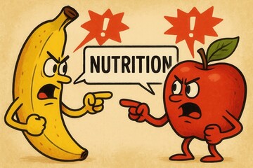 Obraz premium A banana and an apple with a speech bubble saying nutrition