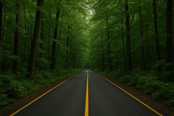 Obraz premium A long road in the middle of a lush green forest