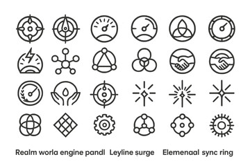 A set of futuristic and abstract vector icons, featuring symbols related to energy, powe