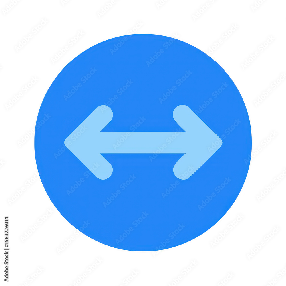 Poster blue circle with two light blue arrows pointing in opposite directions isolated on transparent backg