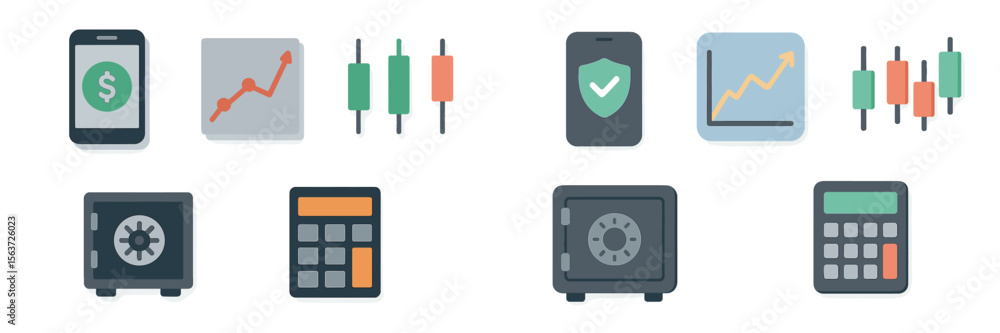 Poster financial tools and symbols for managing investments and security in a digital environment