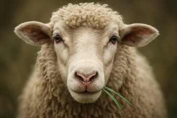 Obraz premium A close up of a sheep eating grass in a field