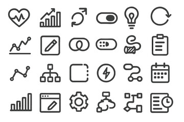 Fototapeta premium Set of business and UI icons on dark metallic background