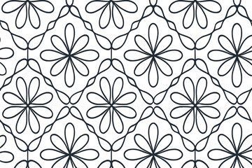 Fototapeta premium Seamless floral pattern with loopy petals and curved connectors in black