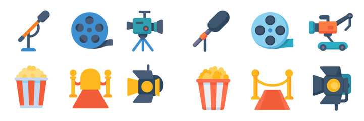 Film production and award ceremony symbols with equipment and decorations in vibrant colors