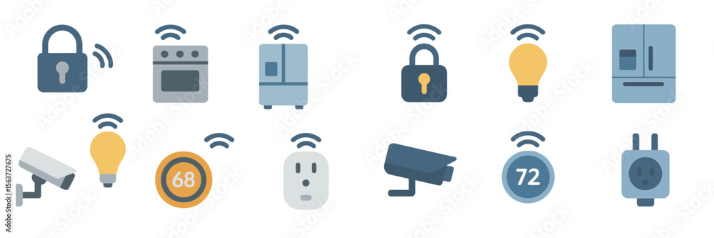 Poster smart home icons illustrating various connected devices for home automation