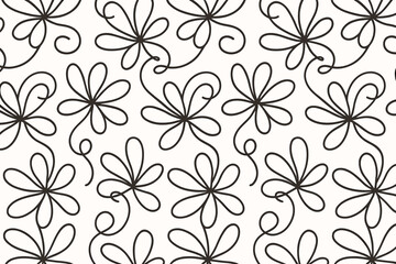 Playful seamless floral pattern with loopy petals and vines