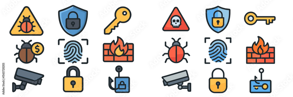 Poster security icons representing cybersecurity themes for awareness and protection of digital environment