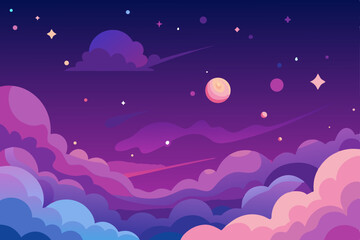 night landscape with moon and stars