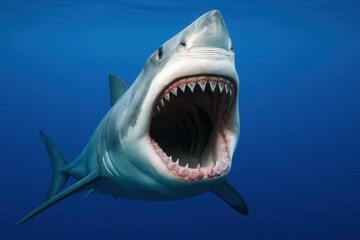 Obraz premium A shark with its mouth open in the ocean
