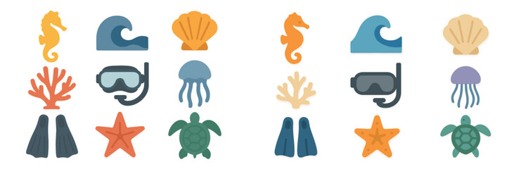 Obraz premium Colorful marine life and diving elements depicted in playful design suitable for educational materials