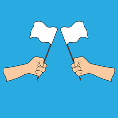 Hands Holding a Surrender Flag. Flat Vector illustration