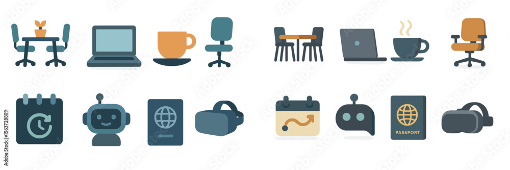 Aufkleber Digital workspace setup featuring essential tools for productivity and travel planning in a modern office environment