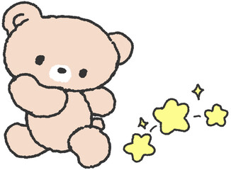 귀여운 곰돌이와 노란 별 일러스트 스티커