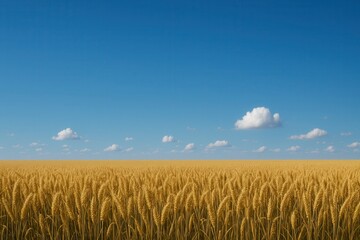 Naklejka premium A field of ripe wheat under a blue sky with clouds