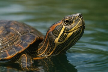 Obraz premium A turtle swimming in a body of water